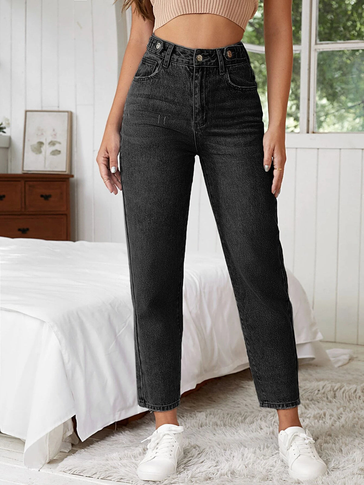 High Waist Cat Scratch Mom Fit Jeans
