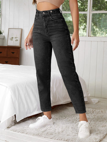 High Waist Cat Scratch Mom Fit Jeans
