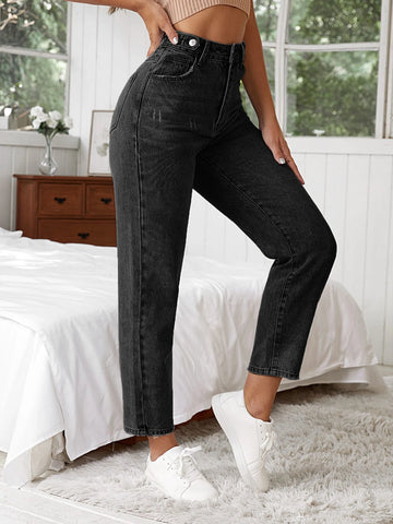 High Waist Cat Scratch Mom Fit Jeans