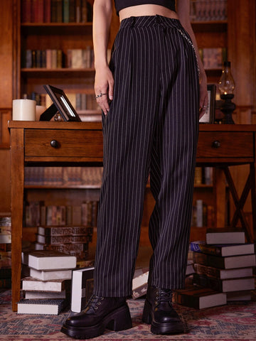ROMWE Academia Striped Chain Pants