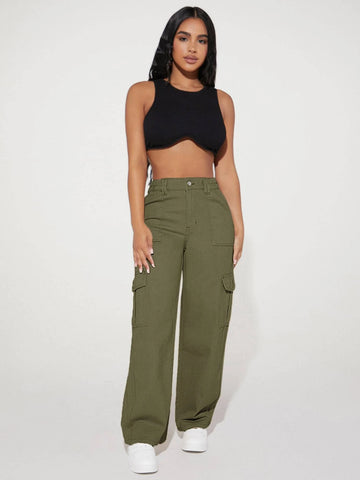 PETITE High Waist Flap Pocket Cargo Jeans