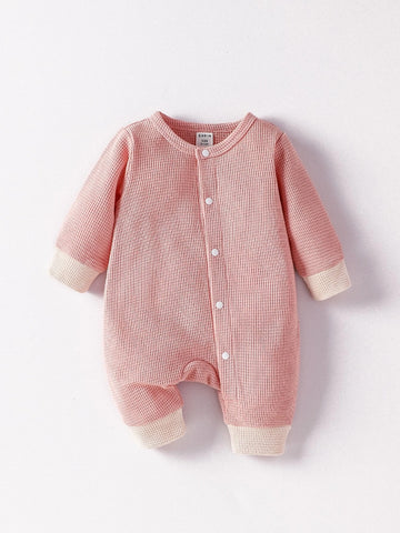 Newborn Baby Contrast Trim Button Front Jumpsuit