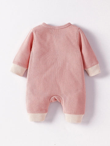 Newborn Baby Contrast Trim Button Front Jumpsuit