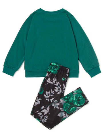 Girls Letter And Floral Print Pullover & Leggings