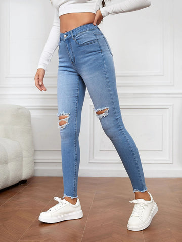Tall Ripped Raw Cut Skinny Jeans
