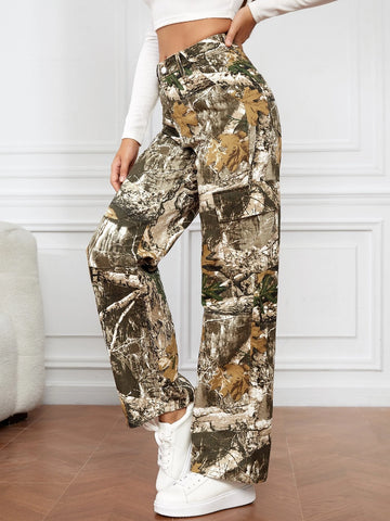 Tall Leaves Print Wide Leg Jeans