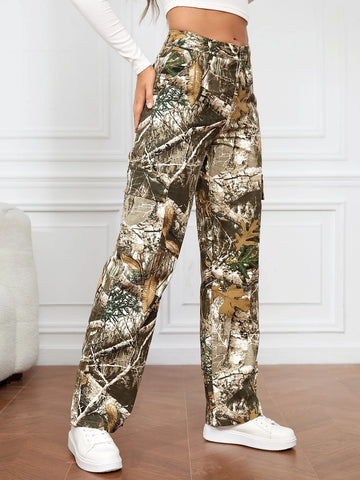 Tall Leaves Print Wide Leg Jeans