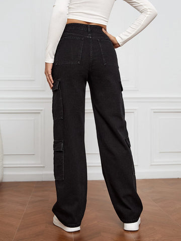 Tall High Waist Flap Pocket Cargo Jeans