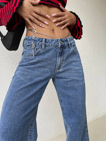 Chain Detail Wide Leg Jeans