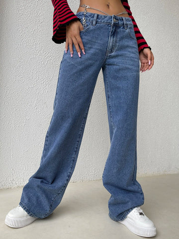 Chain Detail Wide Leg Jeans