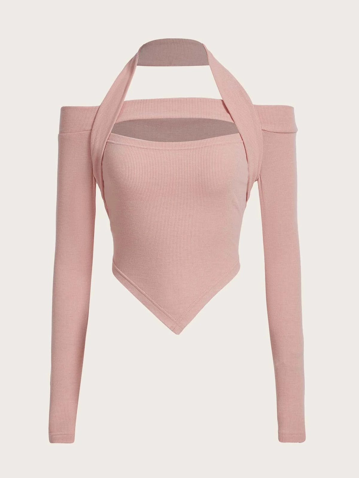 Cut Out Front Halter Neck Hanky Hem Tee