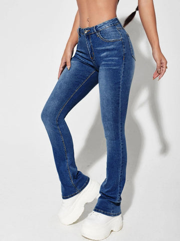 Bleach Wash Flare Leg Jeans
