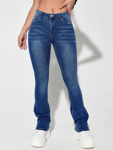 Bleach Wash Flare Leg Jeans