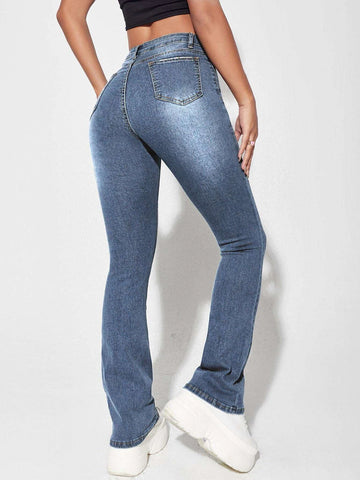 Bleach Wash Flare Leg Jeans