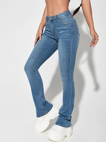 Bleach Wash Flare Leg Jeans