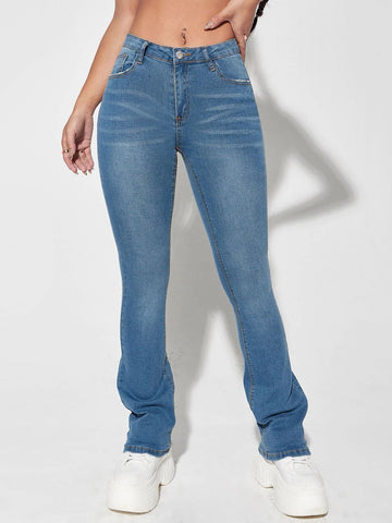 Slant Pocket Flare Leg Jeans