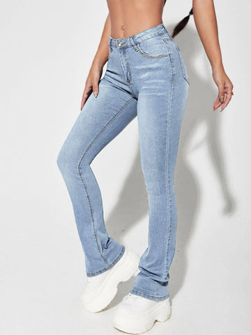 Bleach Wash Flare Leg Jeans