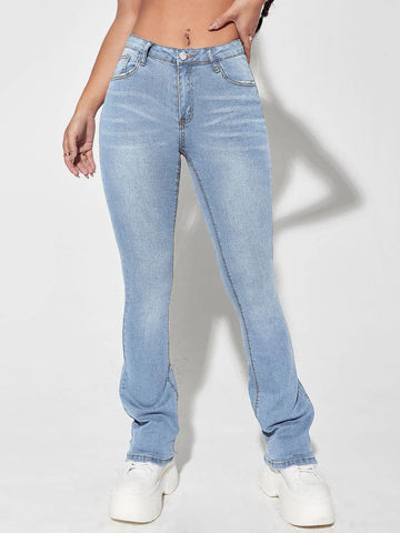Bleach Wash Flare Leg Jeans