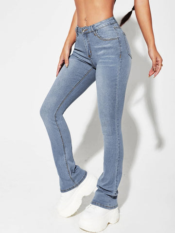 Slant Pocket Flare Leg Jeans