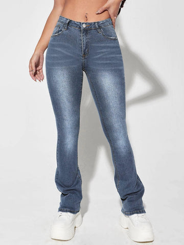 Bleach Wash Flare Leg Jeans