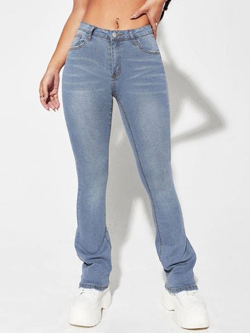 Slant Pocket Flare Leg Jeans