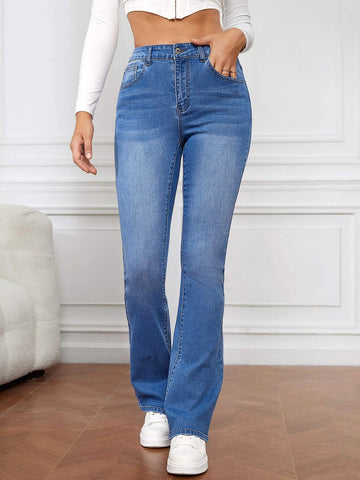 Tall High Waist Bleach Wash Flare Leg Jeans