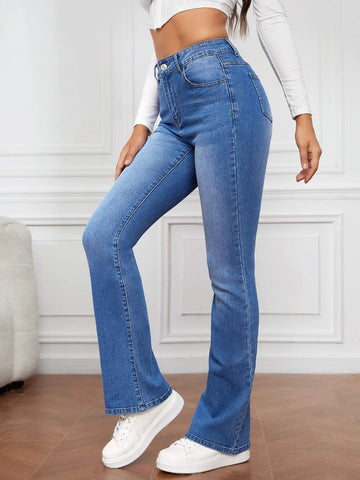 Tall High Waist Bleach Wash Flare Leg Jeans
