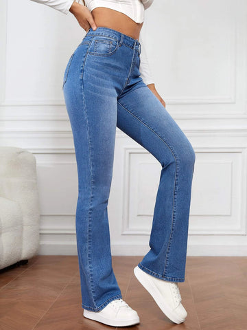 Tall High Waist Bleach Wash Flare Leg Jeans