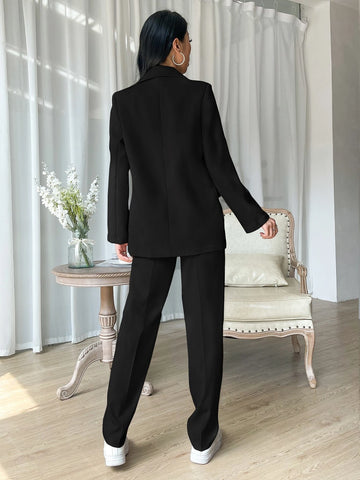 EZwear Lapel Neck Open Front Blazer & Suit Pants