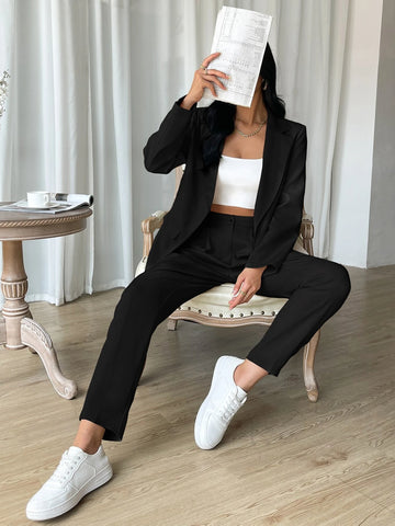 EZwear Lapel Neck Open Front Blazer & Suit Pants