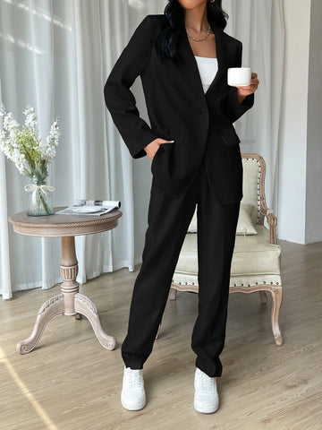 EZwear Lapel Neck Open Front Blazer & Suit Pants