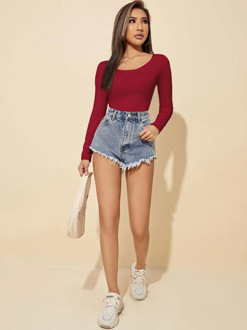 Solid Scoop Neck Slim Tee