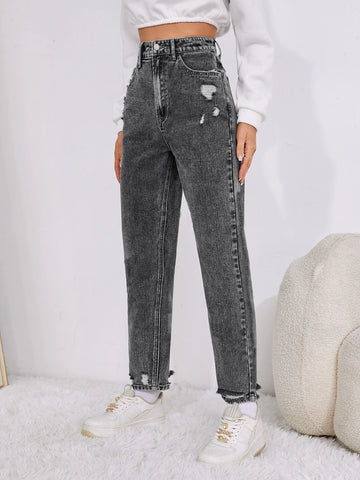 Zipper Fly Tapered Jeans