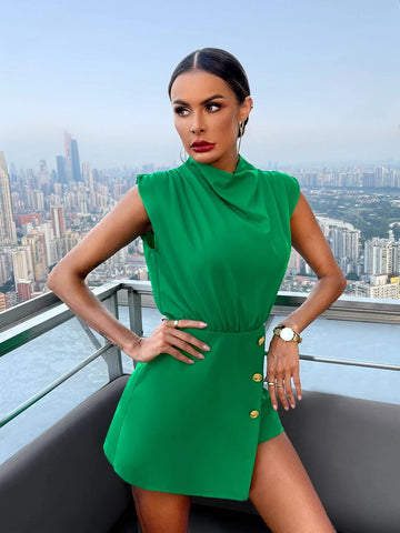 Mock Neck Button Detail Romper