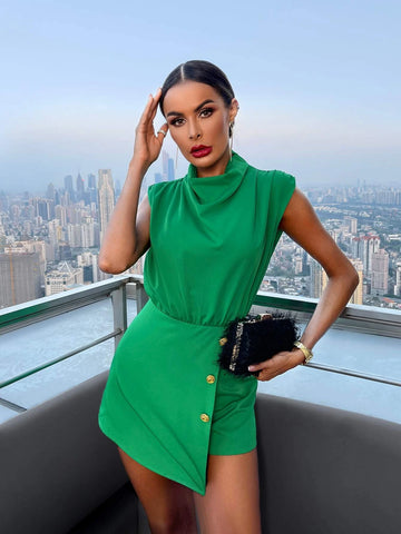 Mock Neck Button Detail Romper
