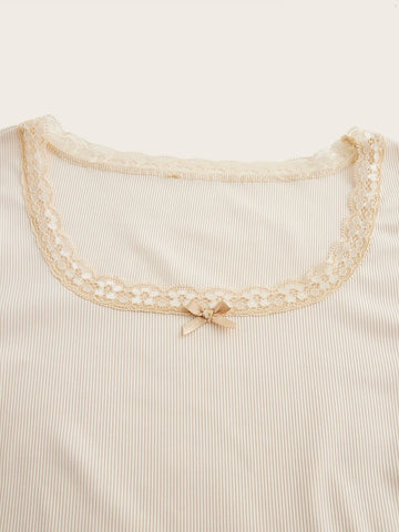 ROMWE Sweetness Contrast Lace Ribbed Tee