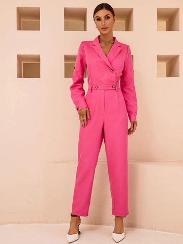 Lapel Neck Roll-up Sleeve Shirt Jumpsuit