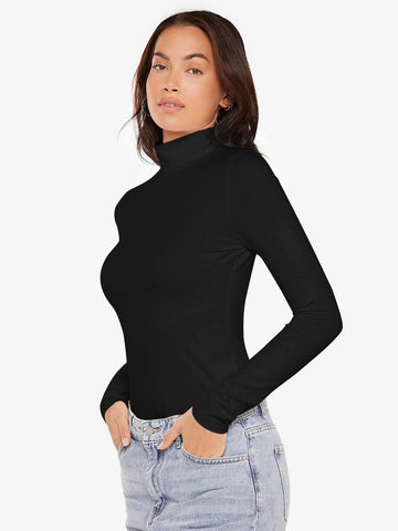 BASICS High Neck Rib-knit Form Fitted Tee