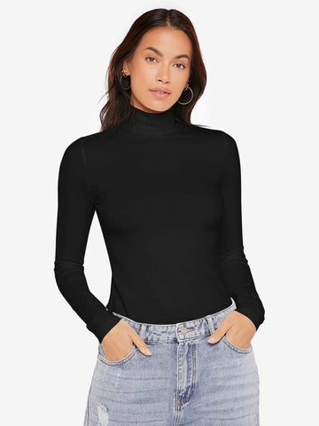 BASICS High Neck Rib-knit Form Fitted Tee
