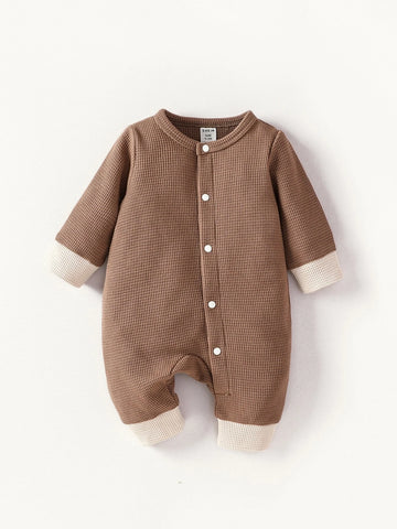 Newborn Baby Contrast Trim Button Front Jumpsuit