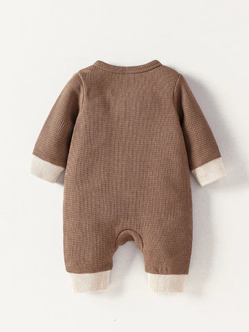 Newborn Baby Contrast Trim Button Front Jumpsuit