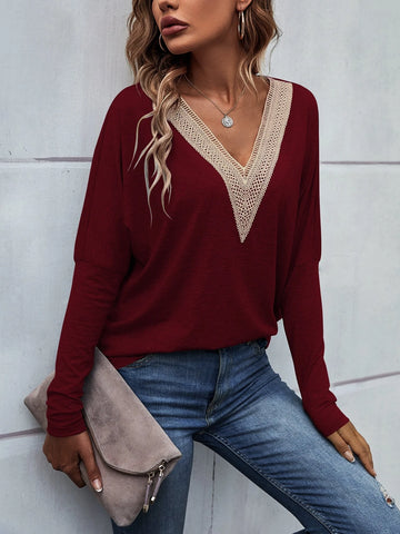 Guipure Lace Panel Drop Shoulder Tee