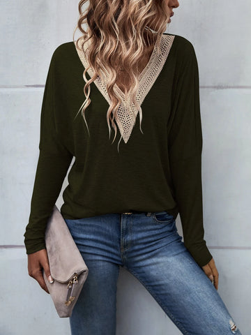 Guipure Lace Panel Drop Shoulder Tee