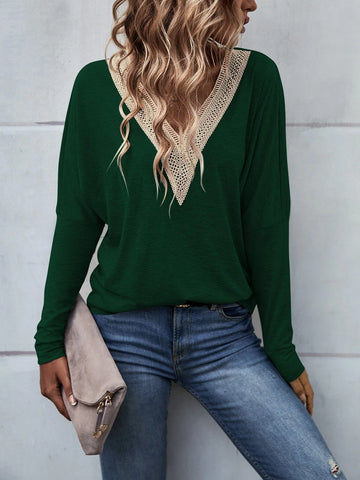 Guipure Lace Panel Drop Shoulder Tee