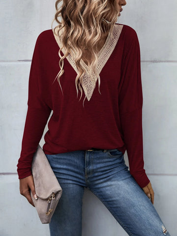 Guipure Lace Panel Drop Shoulder Tee