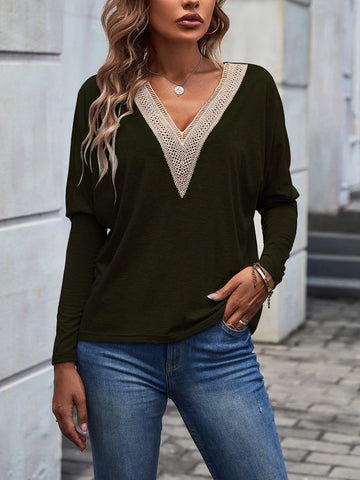 Guipure Lace Panel Drop Shoulder Tee