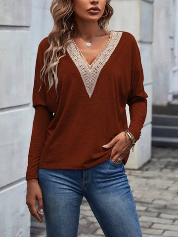 Guipure Lace Panel Drop Shoulder Tee