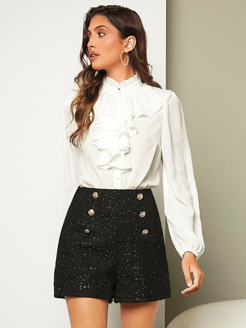 Double Breasted Tweed Shorts