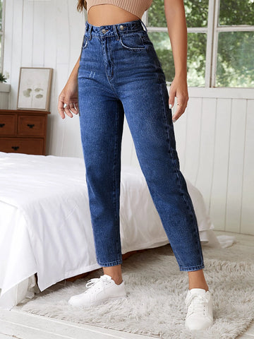 High Waist Cat Scratch Mom Fit Jeans