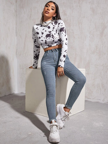 High Waist Patch Detail Skinny Jeans